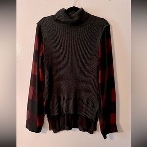 Rock & Republic Woven Turtleneck Sweater with Sheer Flannel Size XL